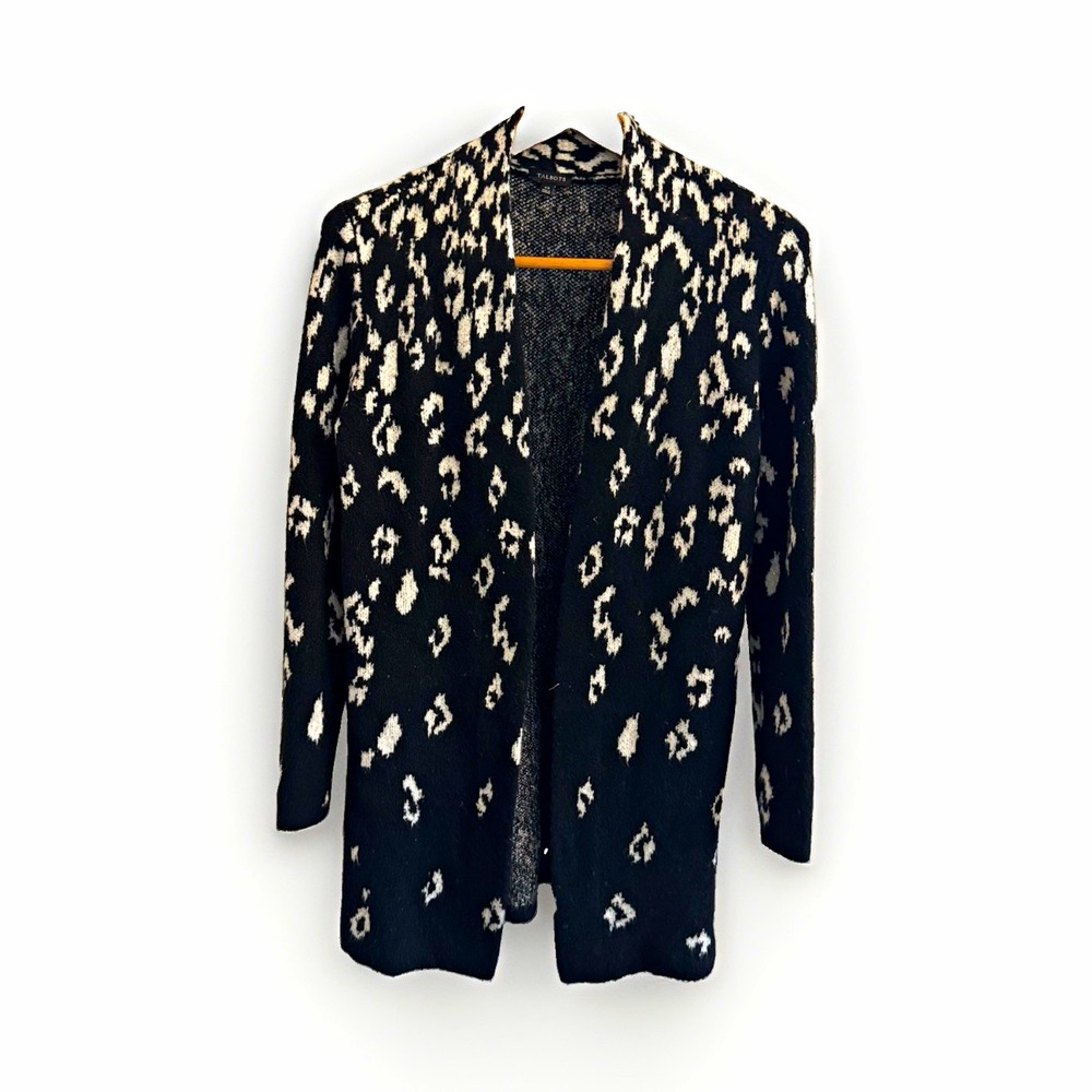 Talbots Cardigan Sweater Open Front V-Neck Jacquard Animal Print XS